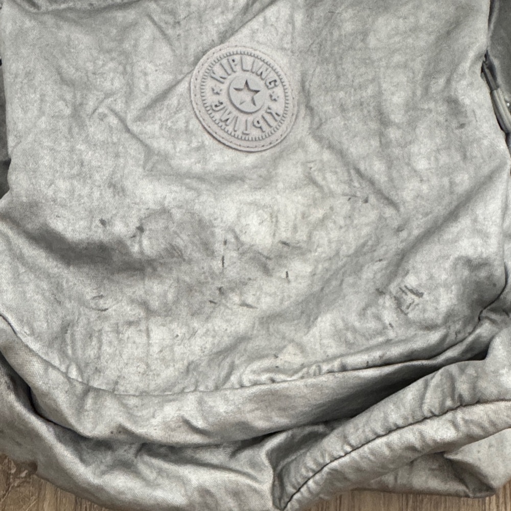 Kipling Metallic Silver Backpack With Monkey Charm - image 3